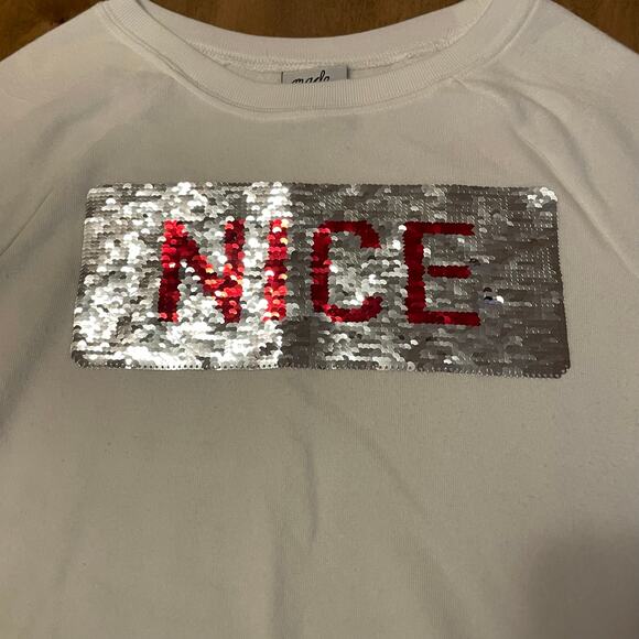 Naughty Nice Sweatshirt White with Red & Silver Sequins Sz XS Christmas Holiday - Picture 4 of 10